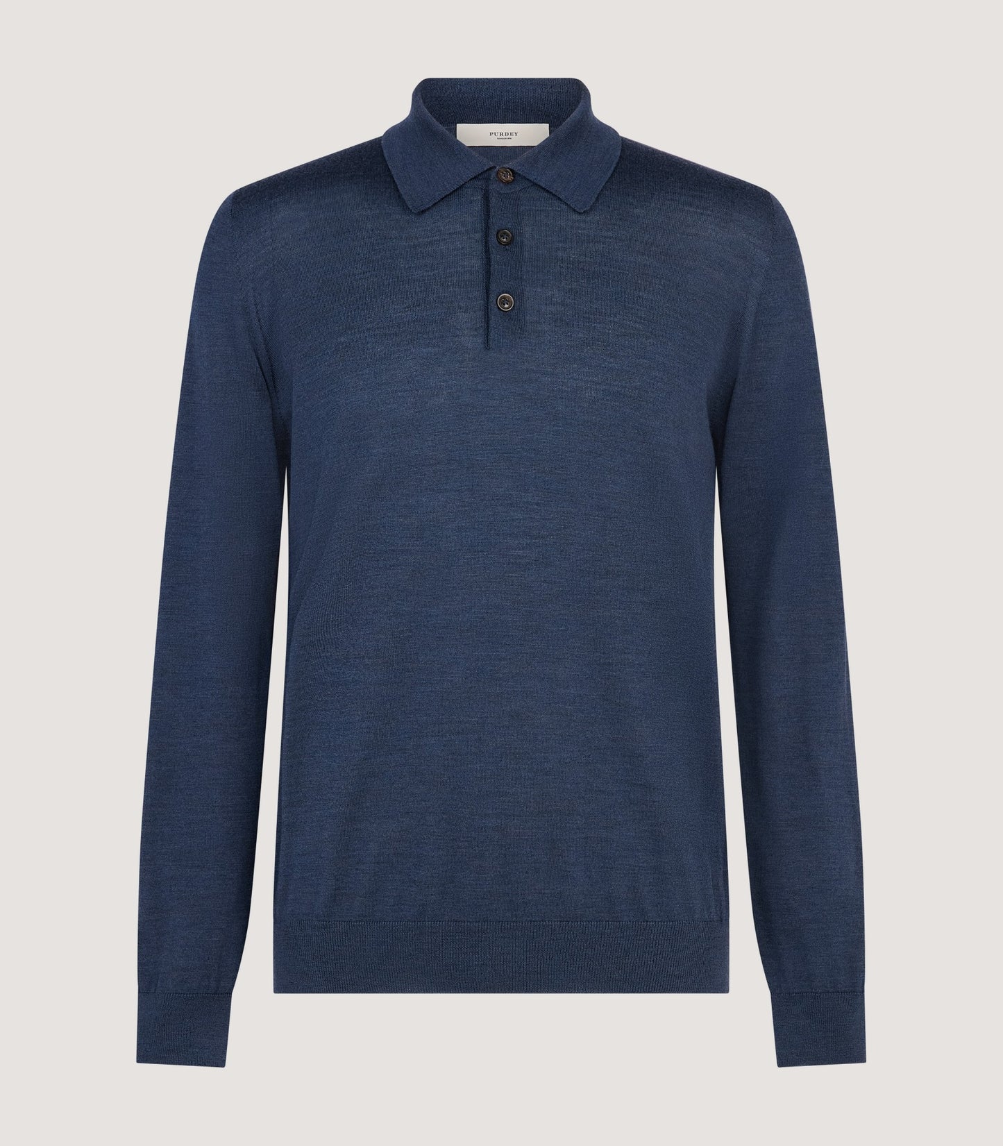 Men's Lightweight Travel Merino Long Sleeve Polo in Denim Blue