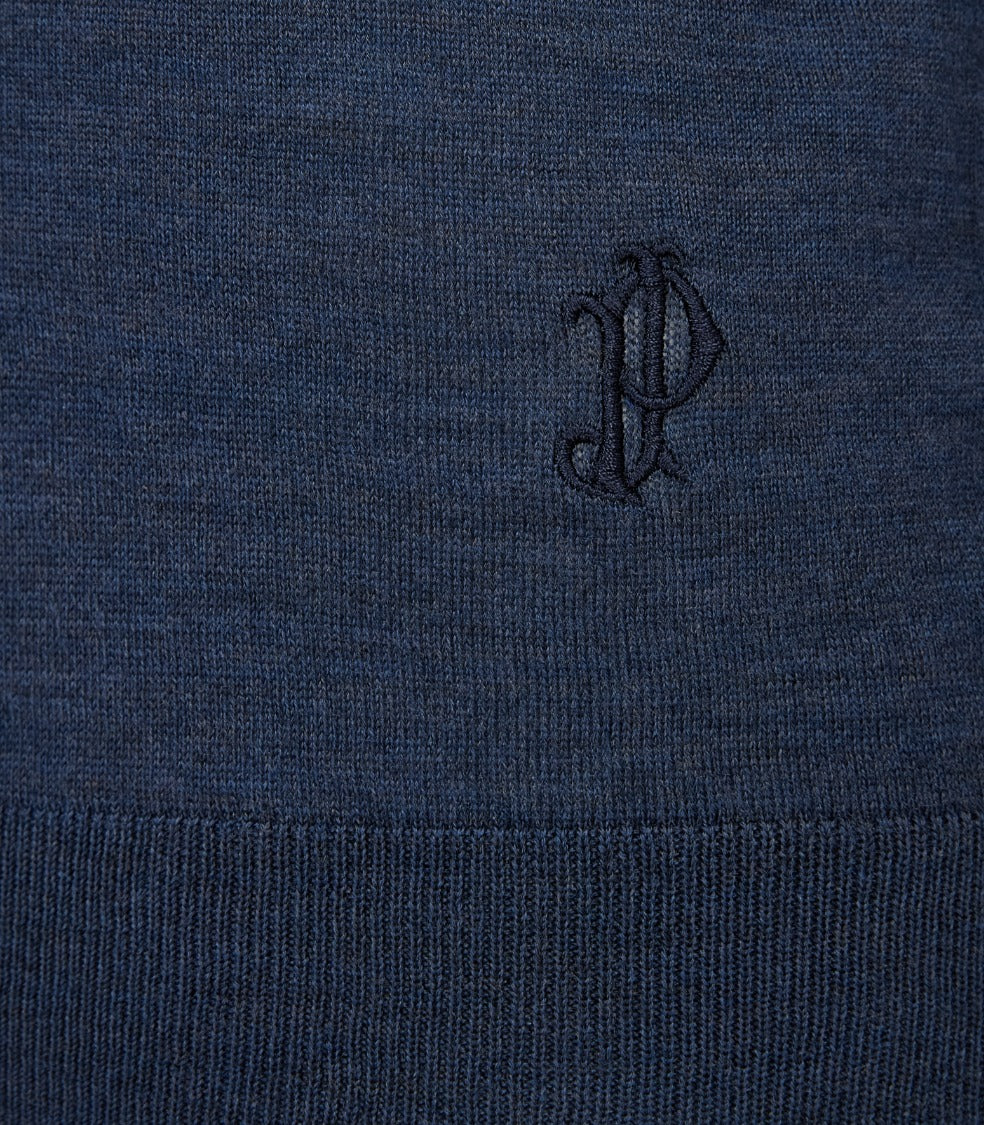Men's Lightweight Travel Merino Long Sleeve Polo in Denim Blue