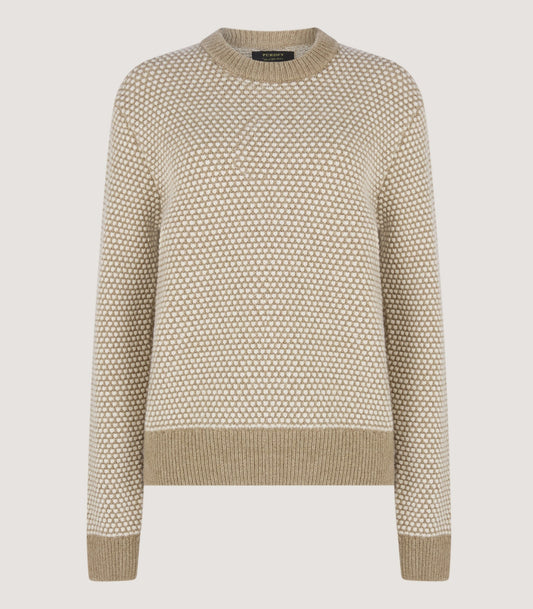 Women's Everly Bicolour Round Neck Sweater in Camel