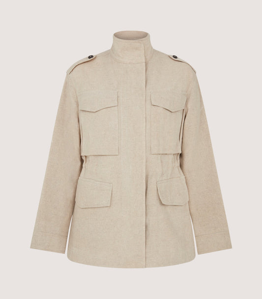 Women's Cotton Linen Field Jacket in Pale Stone
