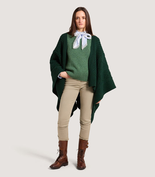 Women's Lammer Muir Knitted Aran Cape In Emerald