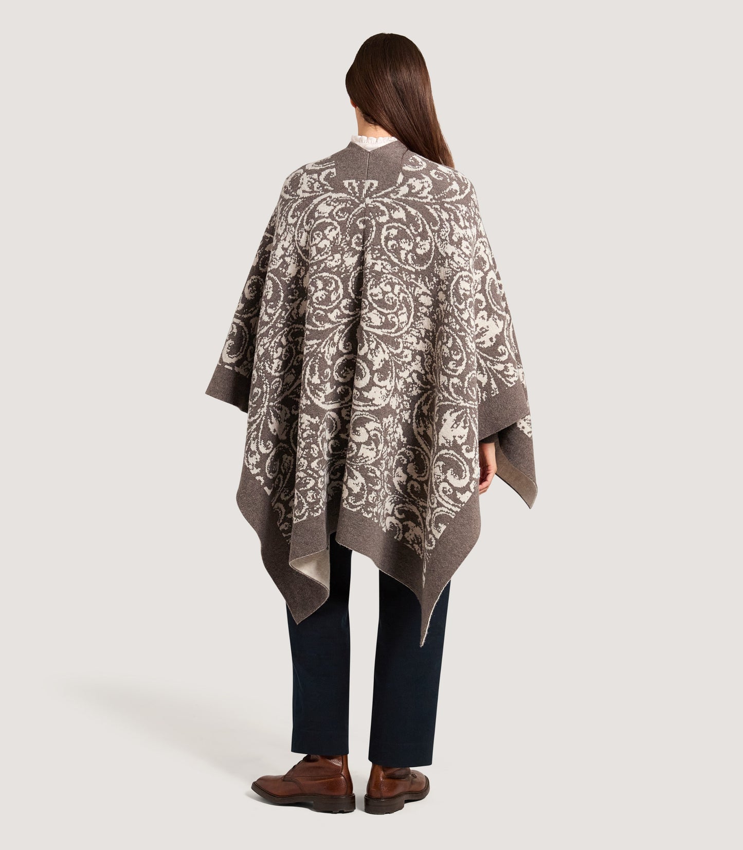 Women's Rose and Scroll Knitted Cape in Hazelnut
