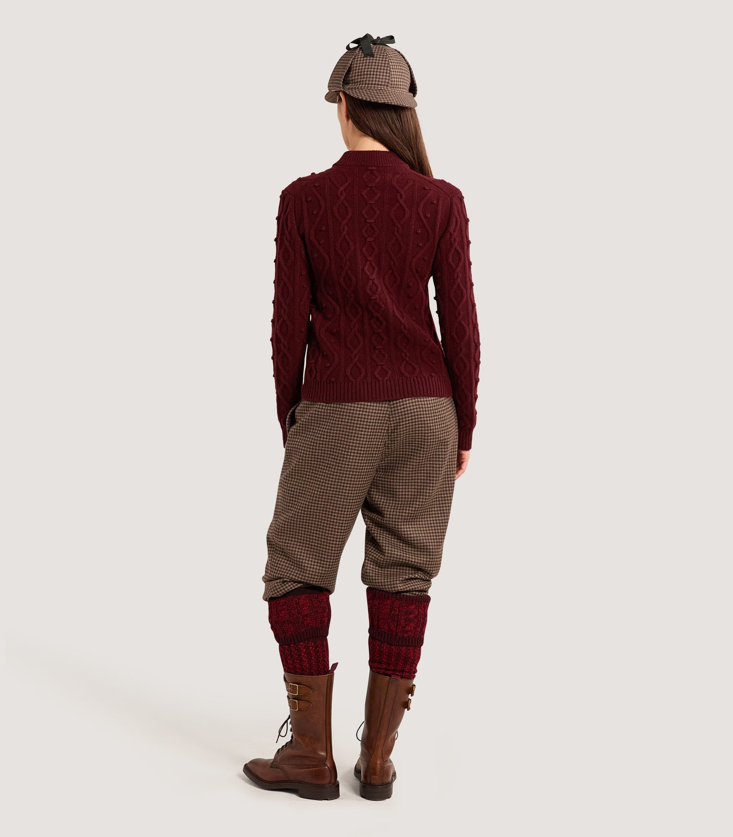 Women's Cashmere Aran Cardigan in Audley Red