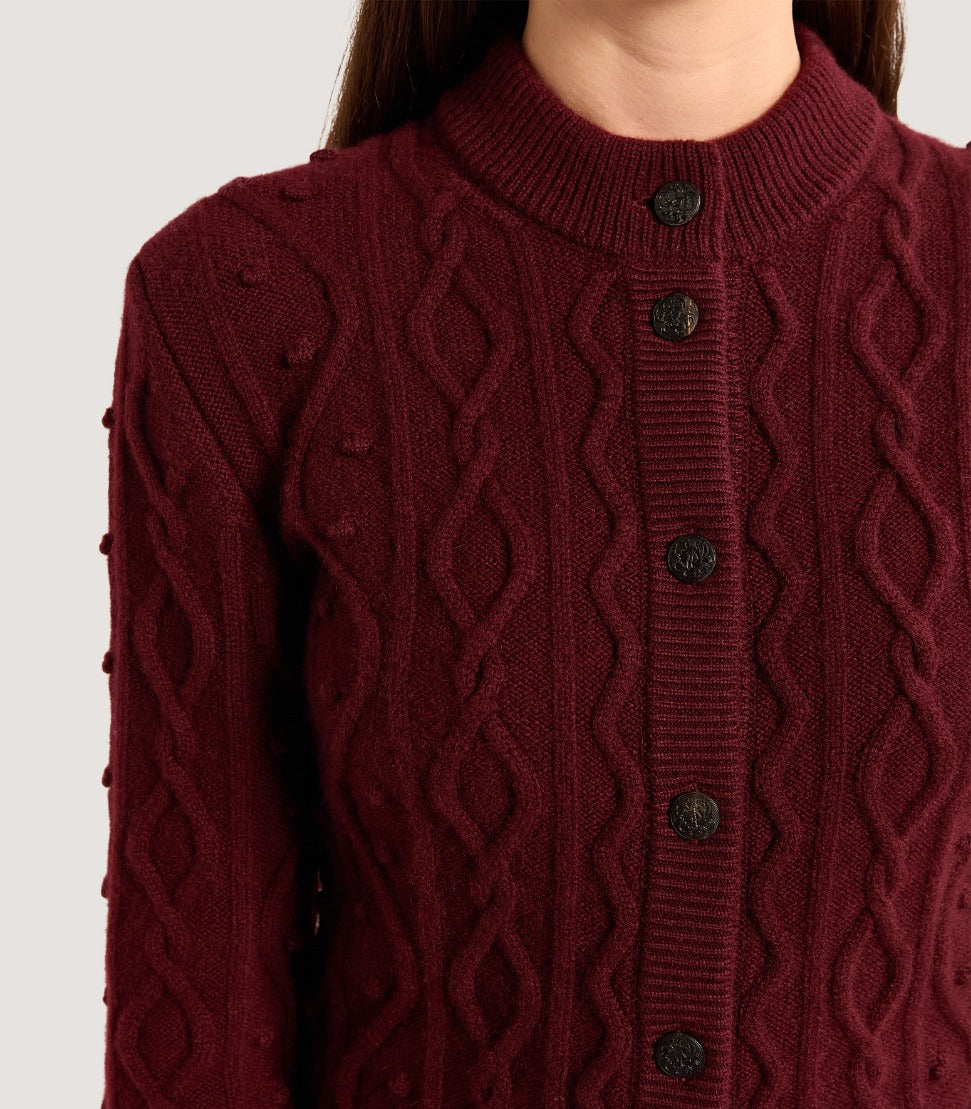Women's Cashmere Aran Cardigan in Audley Red