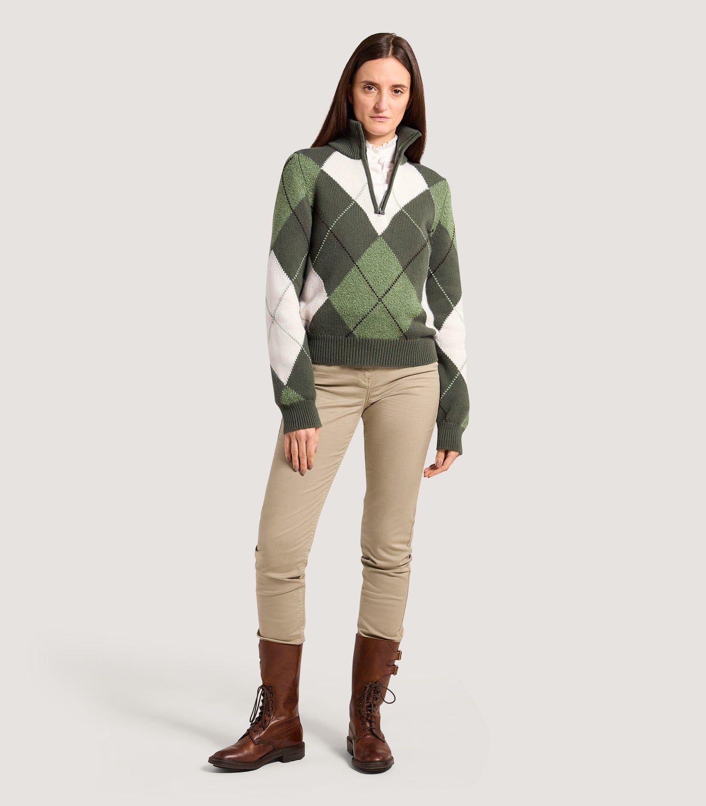 Women's Albury Argyle Quarter Zip Sweater in Moss