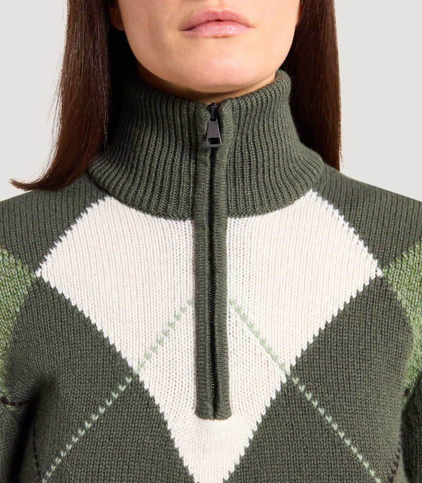 Women's Albury Argyle Quarter Zip Sweater in Moss