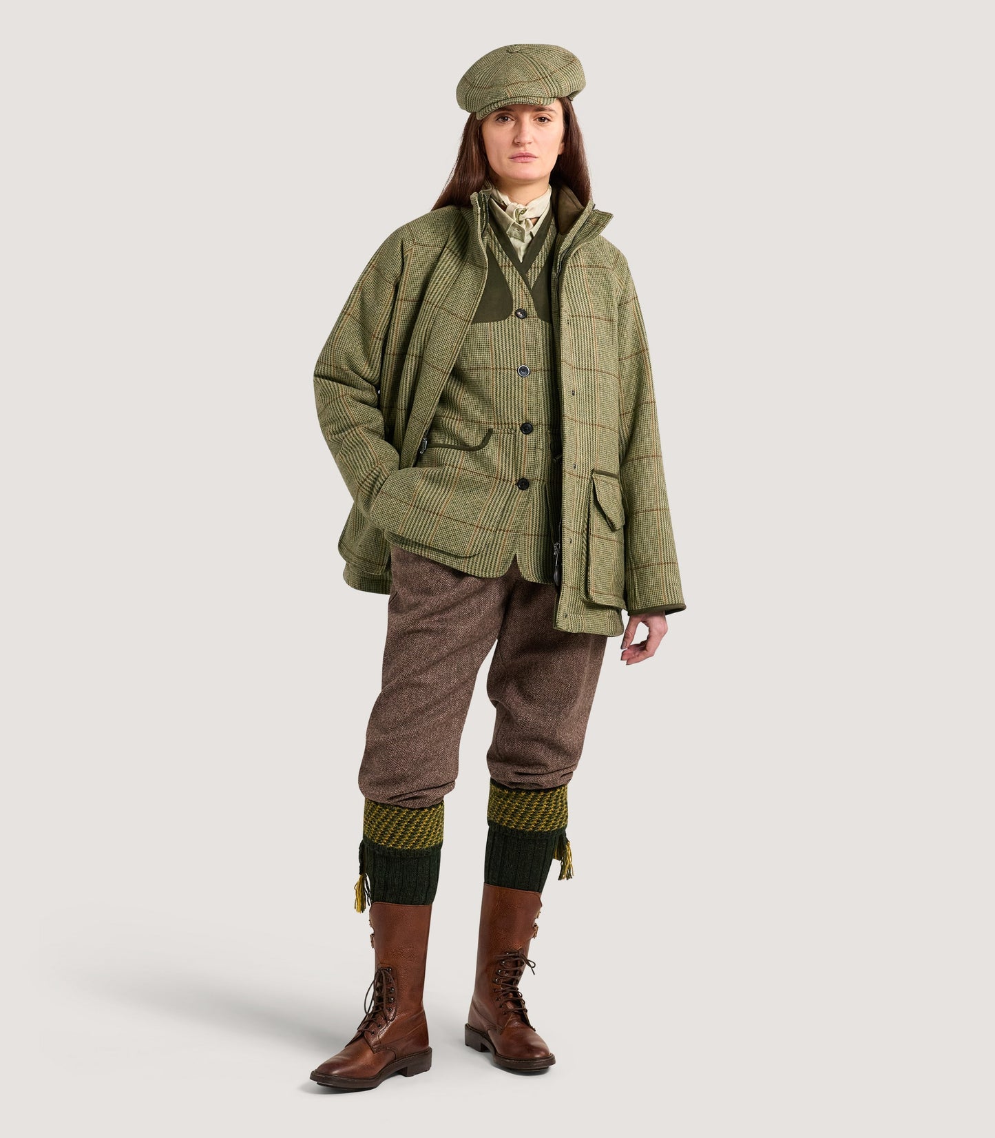 Women's Raglan Tweed Field Coat in Russel Check