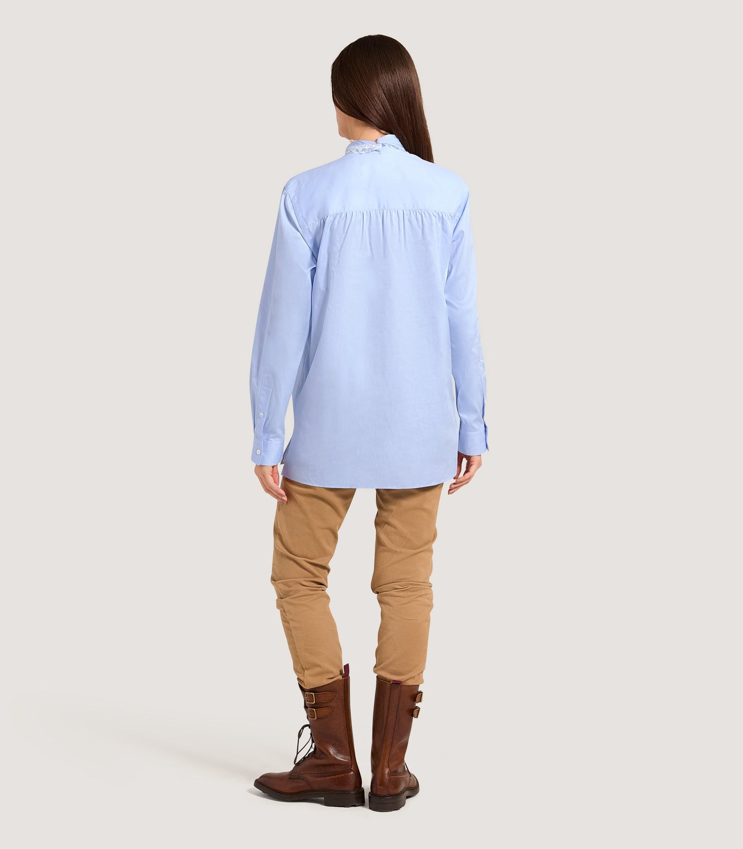 Women's Lace Stand Collar Shirt in Sky Blue