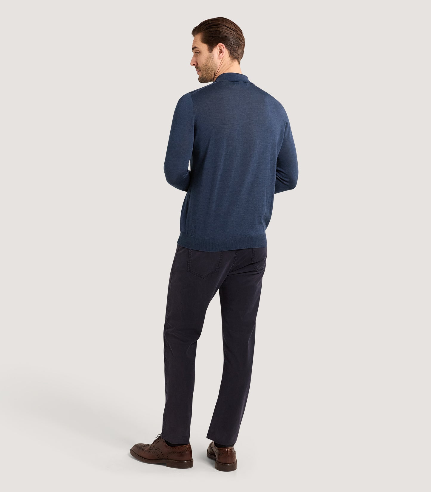 Men's Lightweight Travel Merino Long Sleeve Polo in Denim Blue