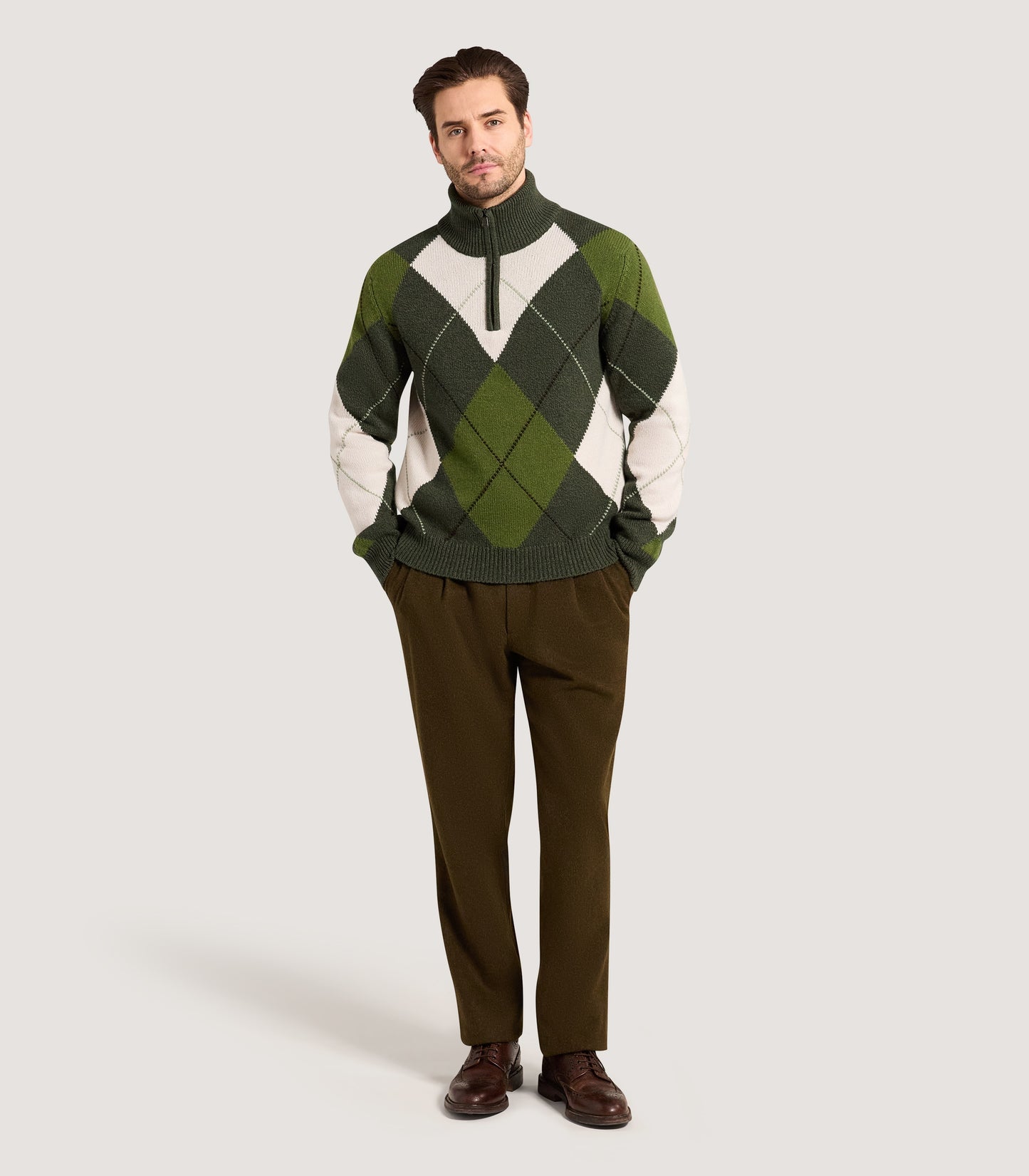 Men's Strathmore Argyle Quarter Zip Sweater in Loden