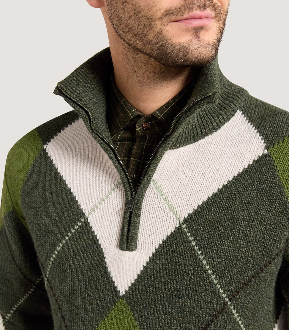 Men's Strathmore Argyle Quarter Zip Sweater in Loden