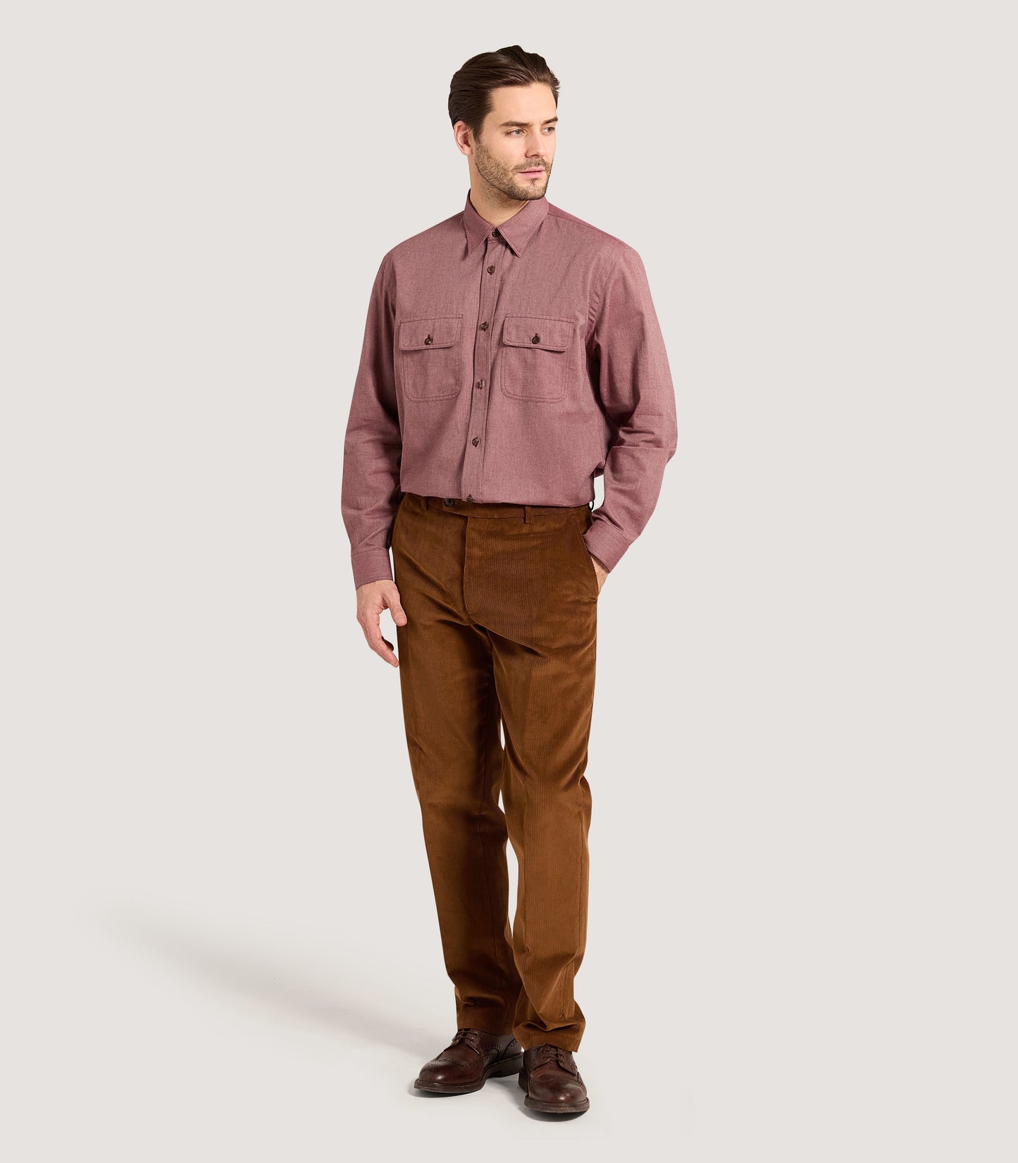 Men's Cotton Double Pocket Shirt in Audley Red