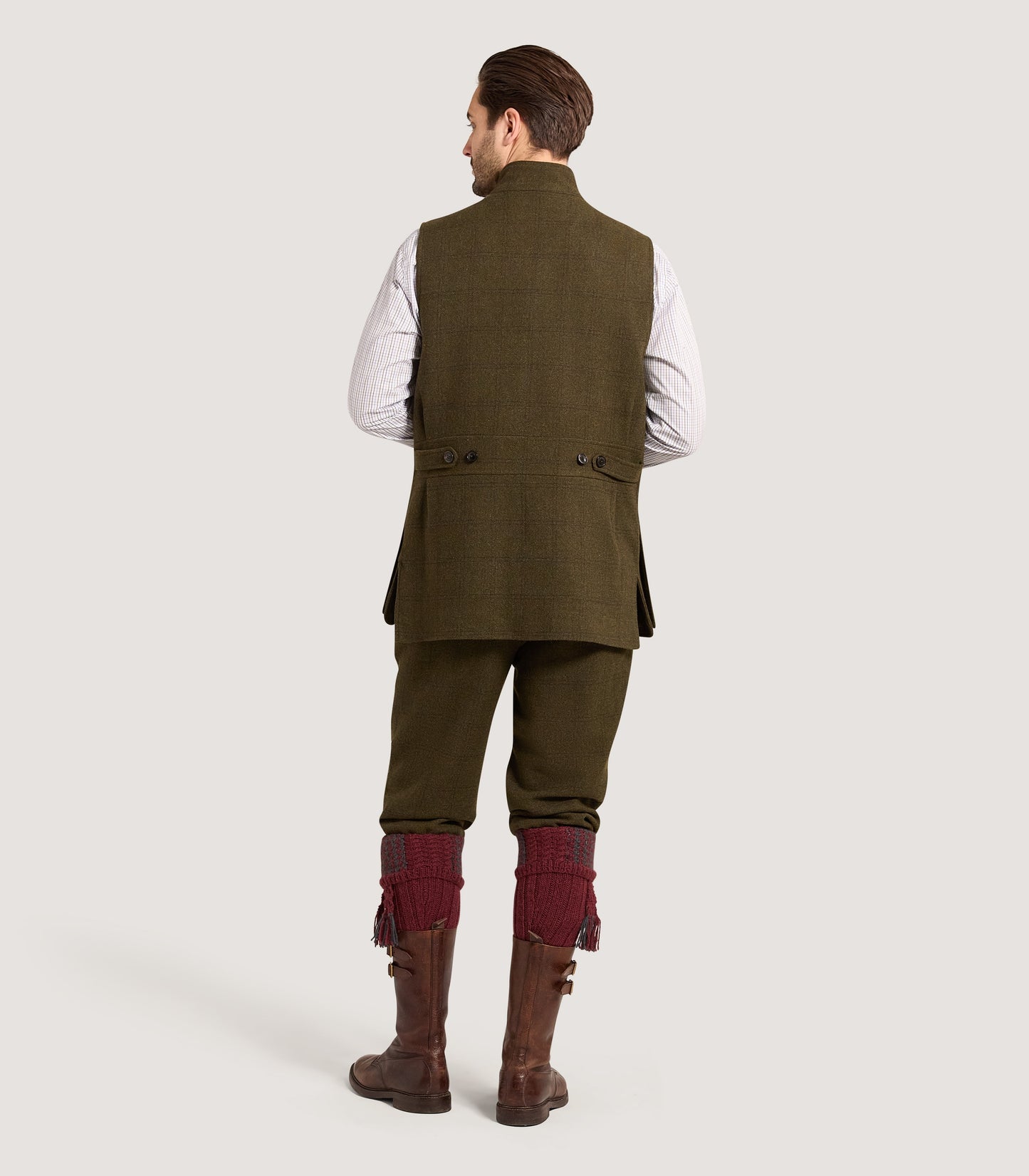 Men's High Collar Tweed Shooting Vest in Frederick Box Check