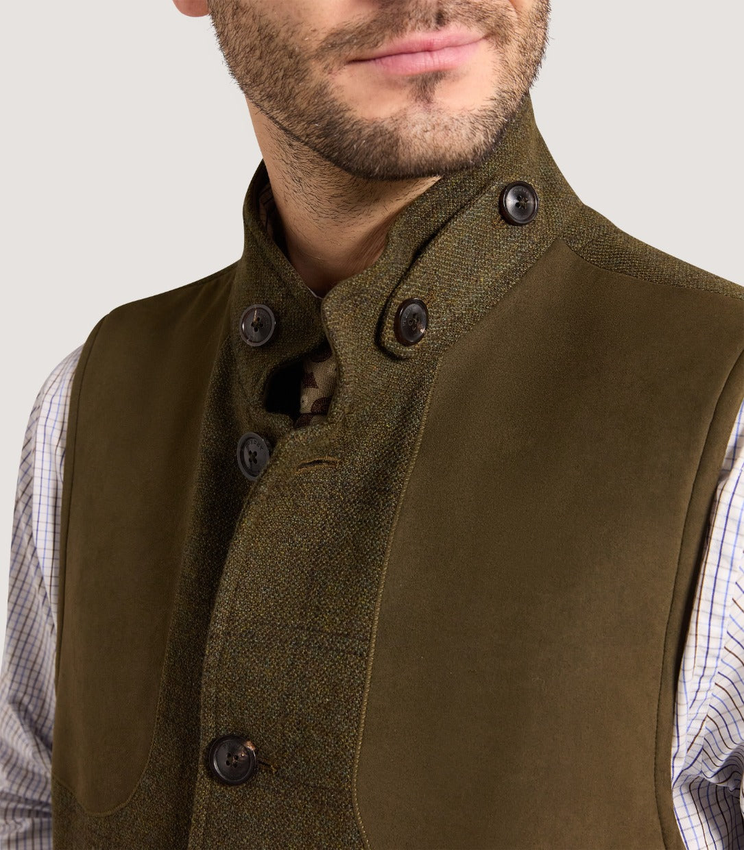 Men's High Collar Tweed Shooting Vest in Frederick Box Check