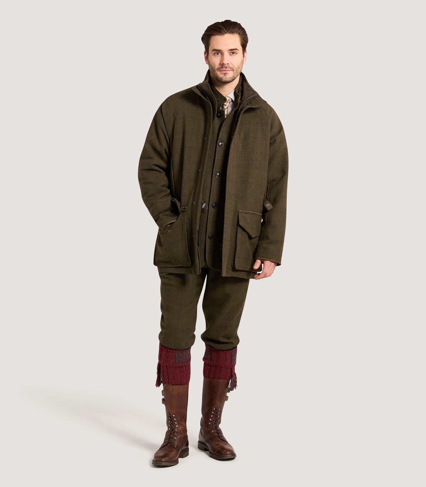 Men's Raglan Tweed Field Coat in Frederick Box Check