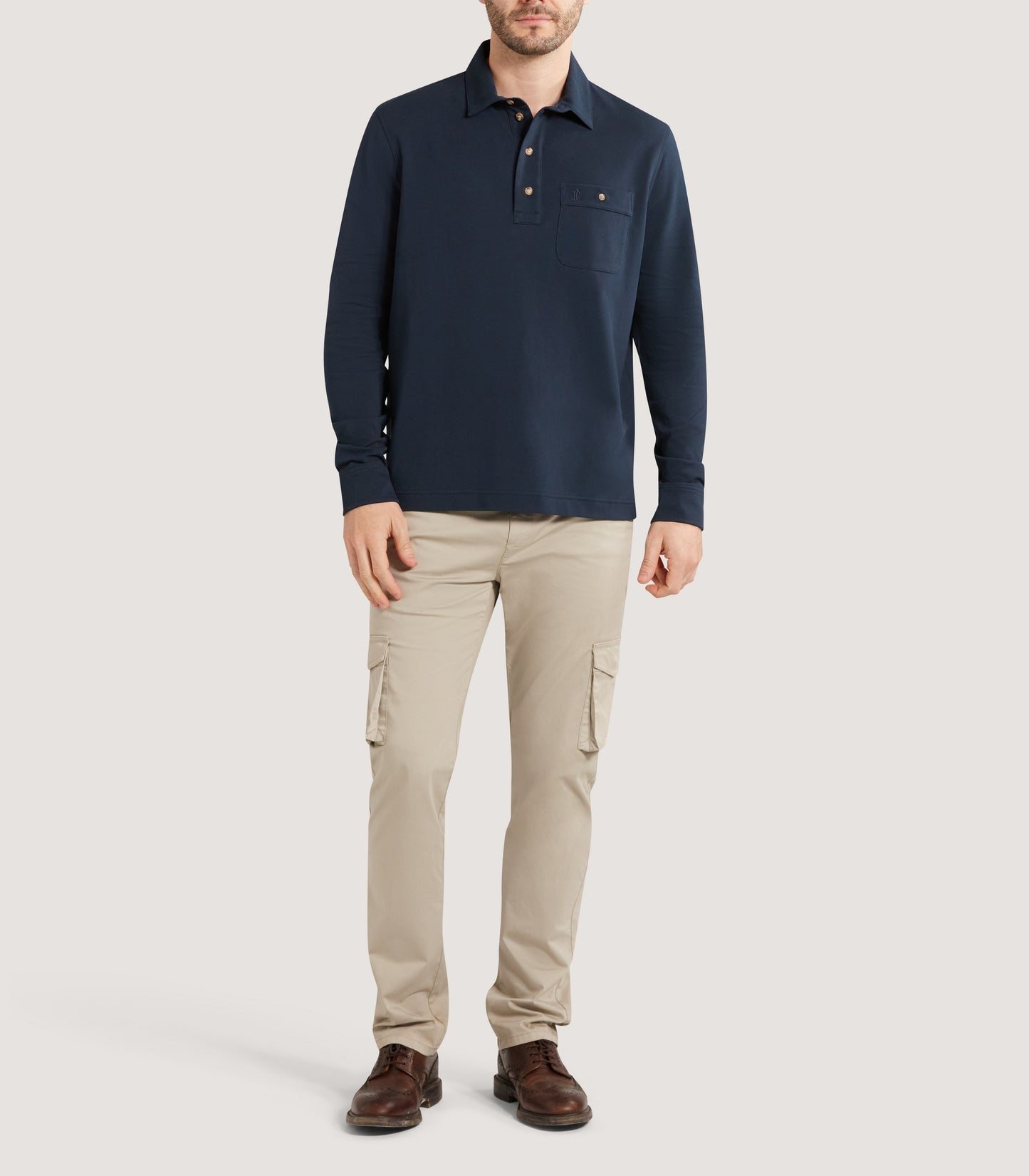 Men's Long Sleeve Polo Shirt in Midnight