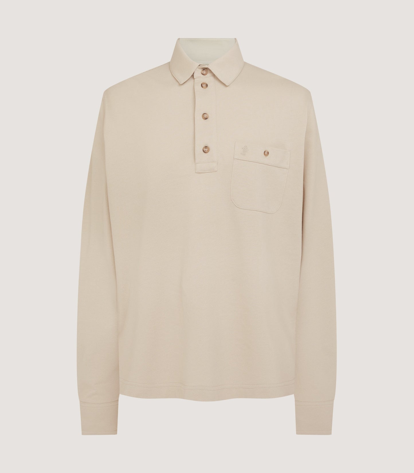 Men's Long Sleeve Polo in Stone