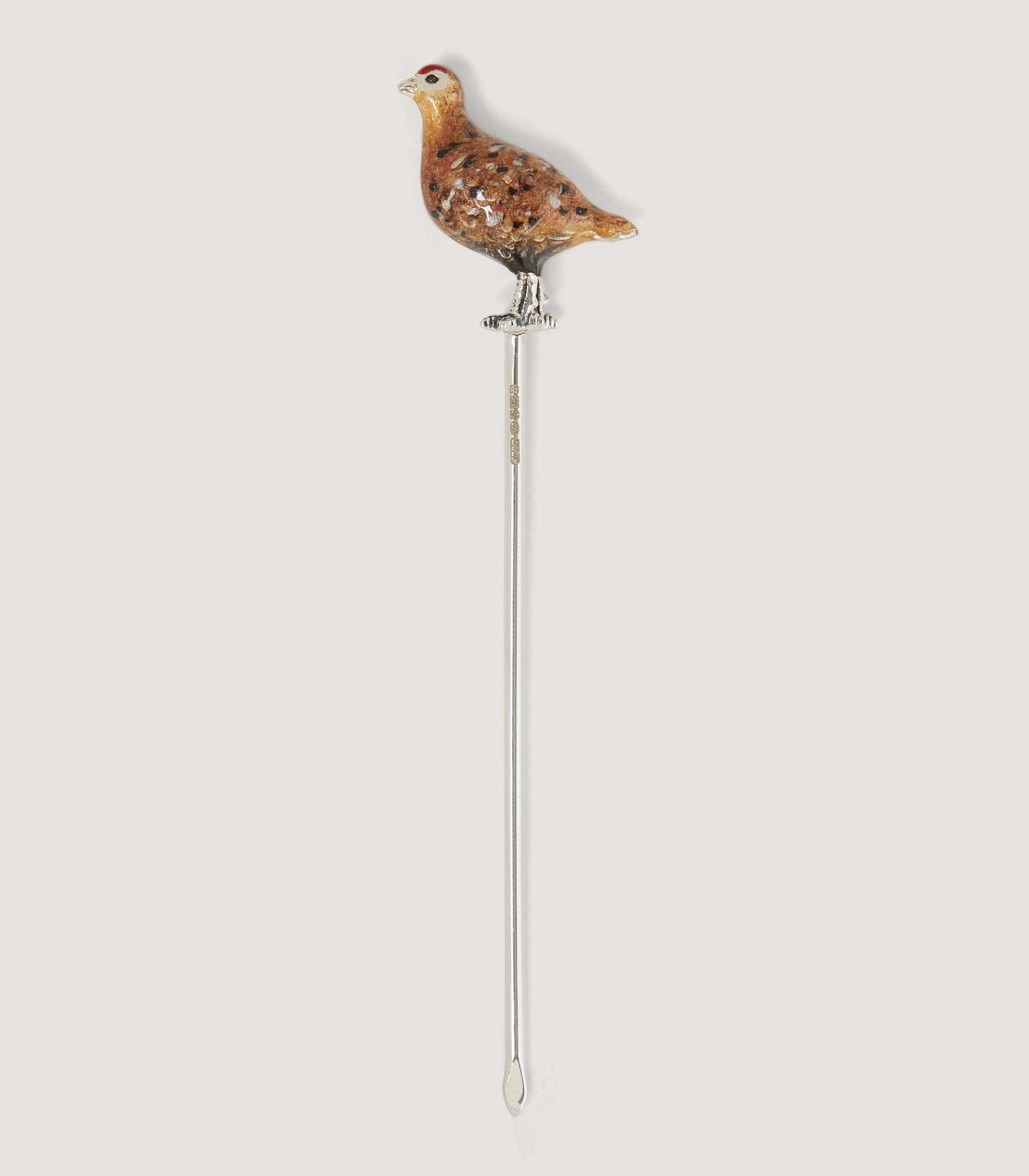Enamelled Grouse Cocktail Stick in Sterling Silver