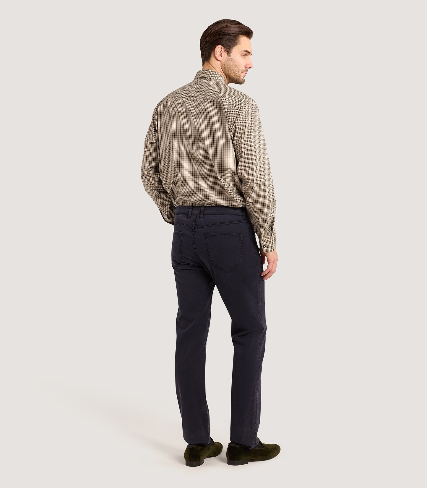 Men's Cotton Check Shirt in Taupe
