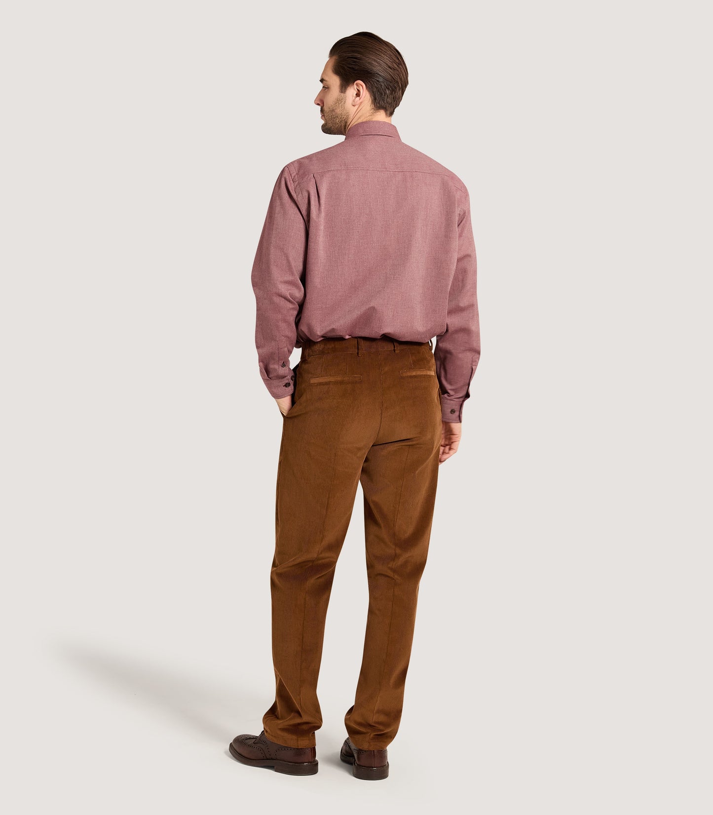 Men's Flat Front Corduroy Trousers in Walnut