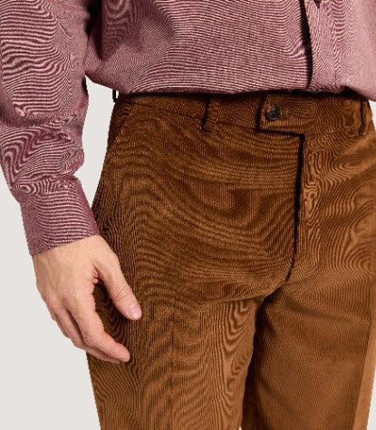 Men's Flat Front Corduroy Trousers in Walnut