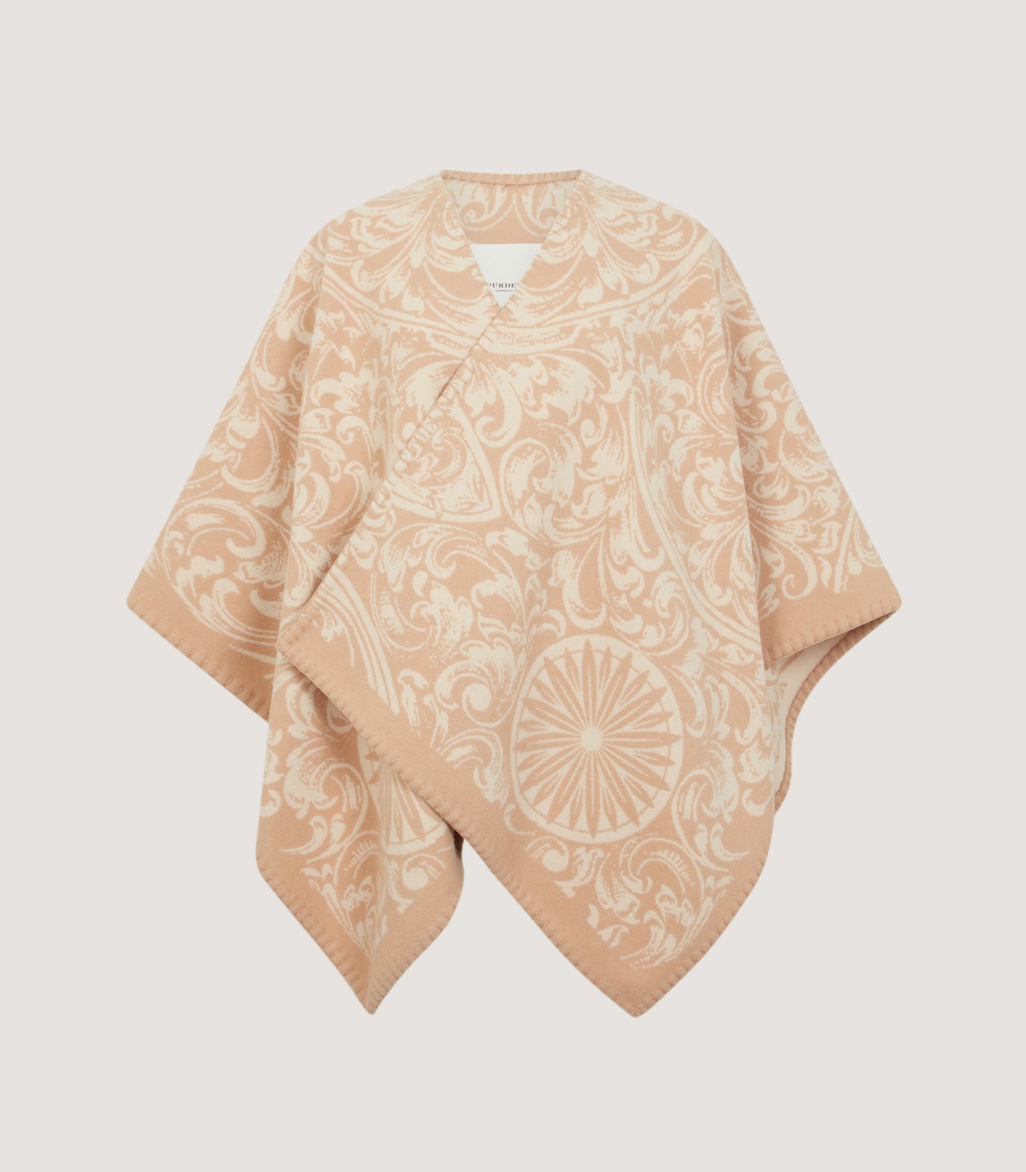 Women's Rose and Scroll Poncho in Camel