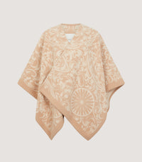 Women's Rose and Scroll Poncho in Camel