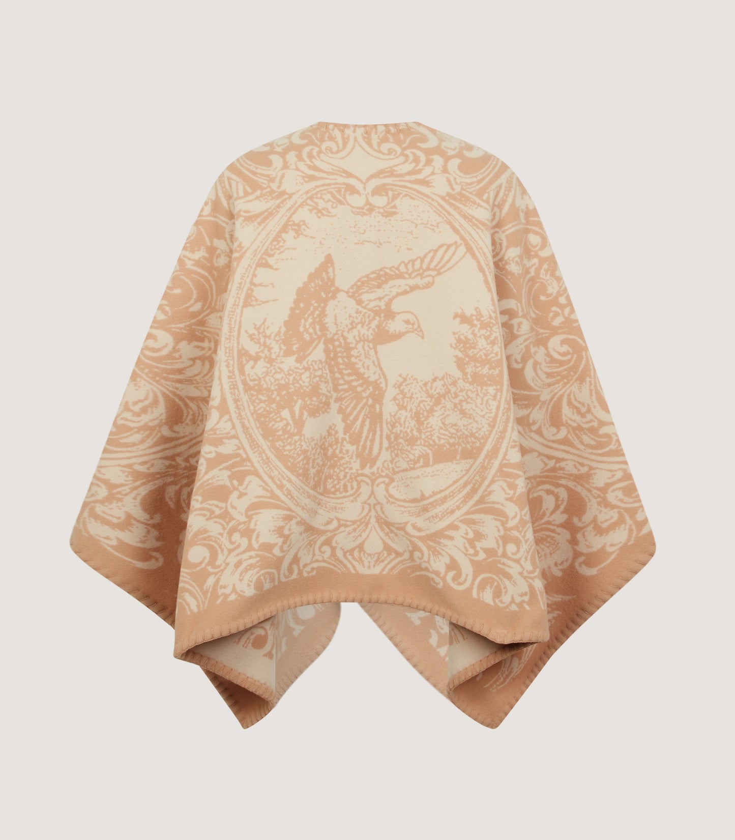 Women's Rose and Scroll Poncho in Camel