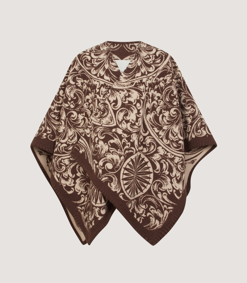 Women's Rose and Scroll Poncho in Chocolate
