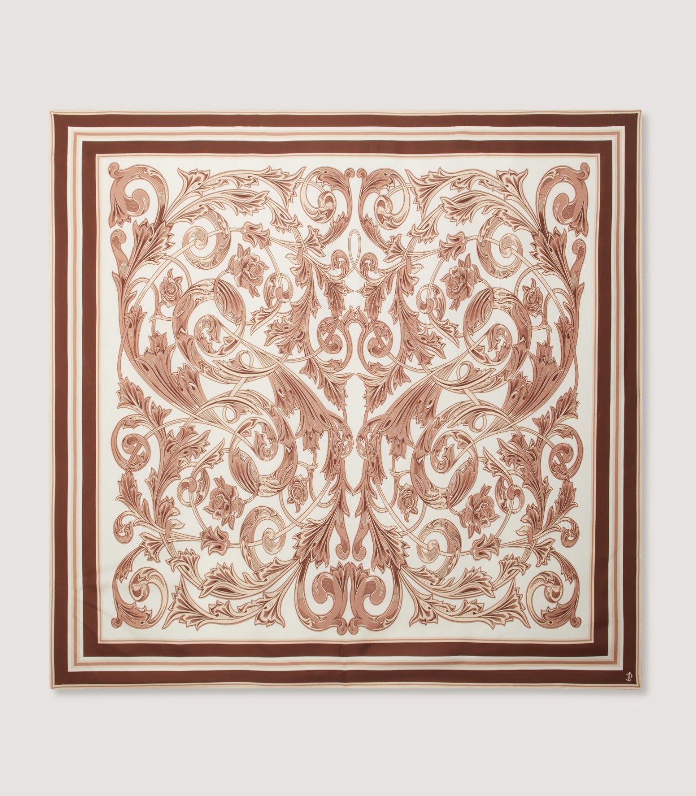 Rose and Scroll Silk Scarf in Taupe