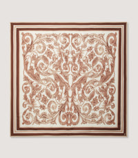 Rose and Scroll Silk Scarf in Taupe