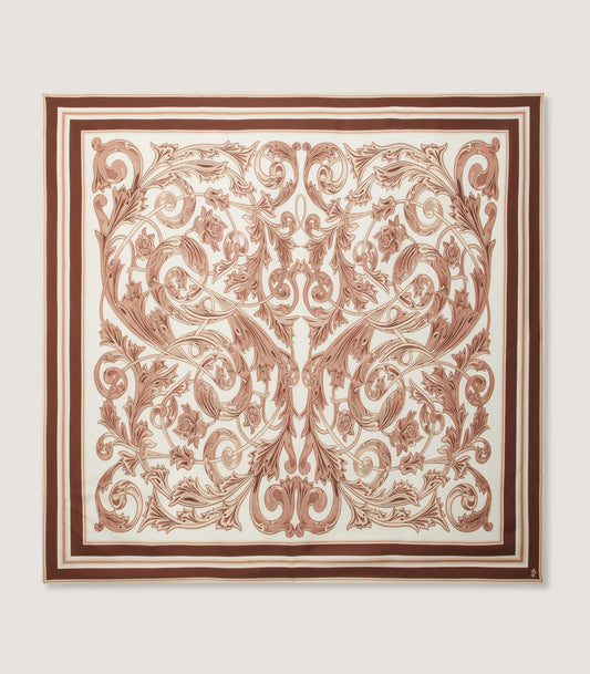 Rose and Scroll Silk Scarf in Taupe