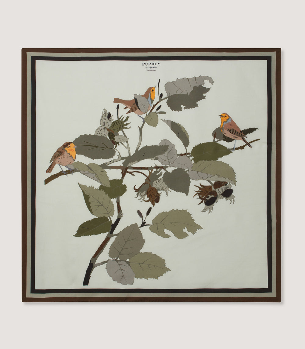Birds in Nature Silk Scarf in Moss