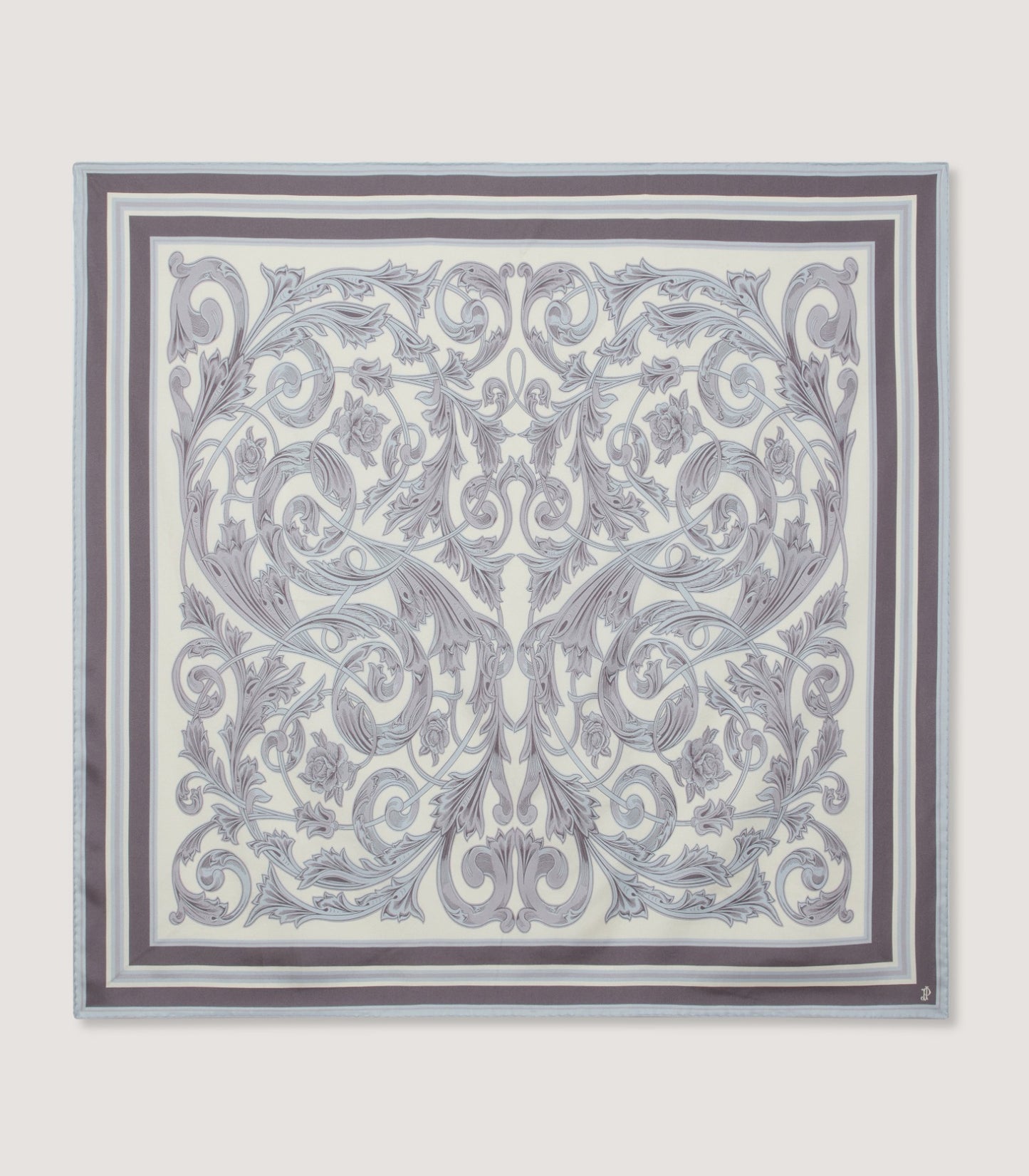 Rose and Scroll Silk Square Scarf in Steel