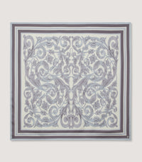 Rose and Scroll Silk Square Scarf in Steel