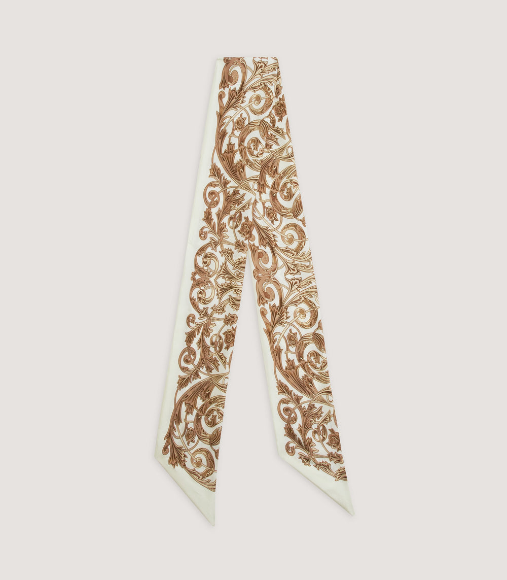Women's Rose and Scroll Silk Twilly in Beige