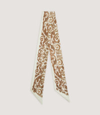 Women's Rose and Scroll Silk Twilly in Beige