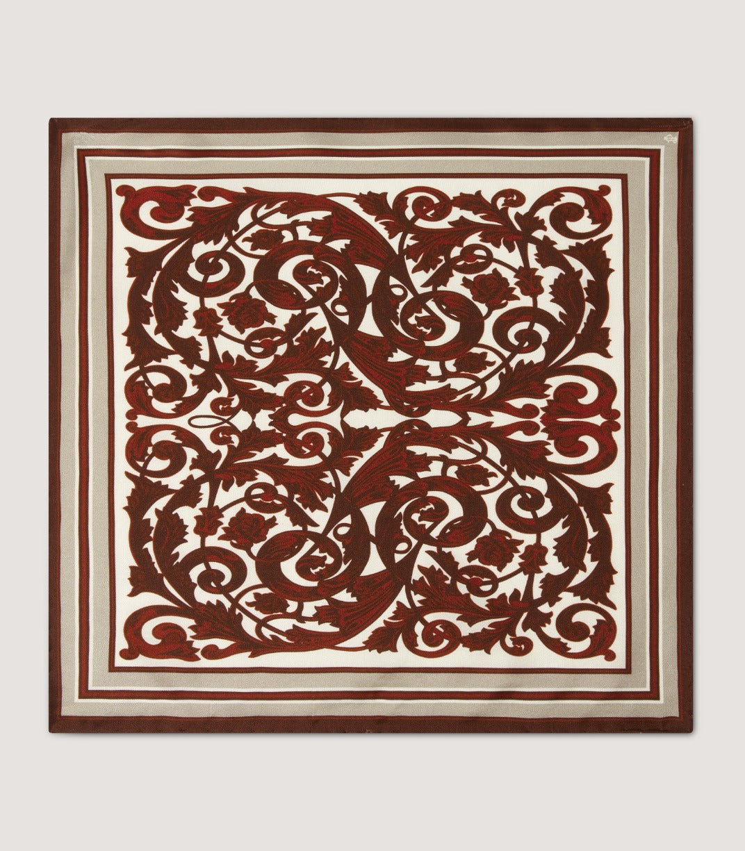 Rose and Scroll Pocket Square in Audley Red