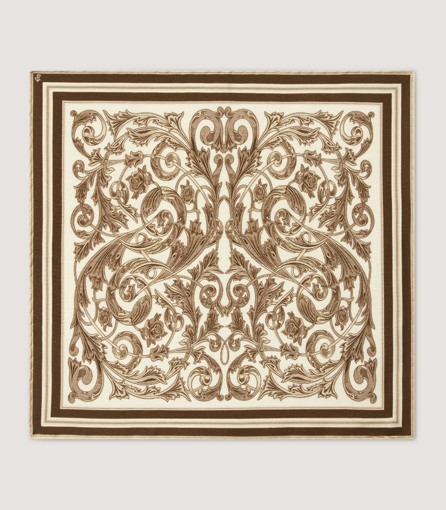 Rose and Scroll Pocket Square in Beige