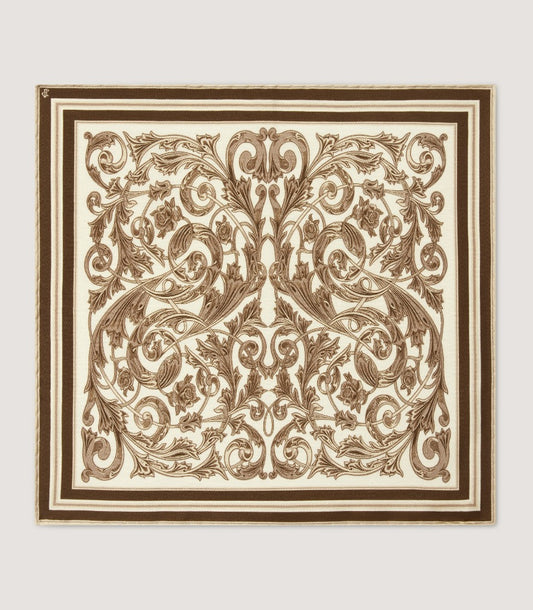 Rose and Scroll Pocket Square in Beige