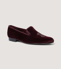 Men's Velvet Slipper with Embroidery in Wine