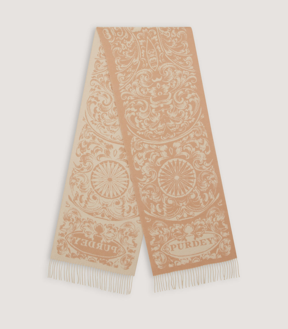 Rose and Scroll Woven Scarf in Camel