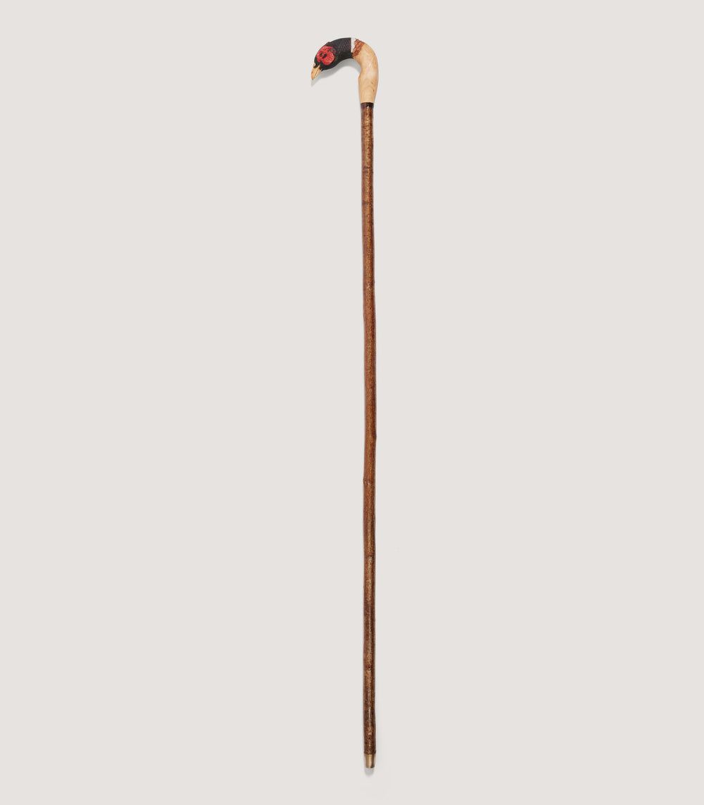 Hand Carved Cock Pheasant Apple Walking Stick