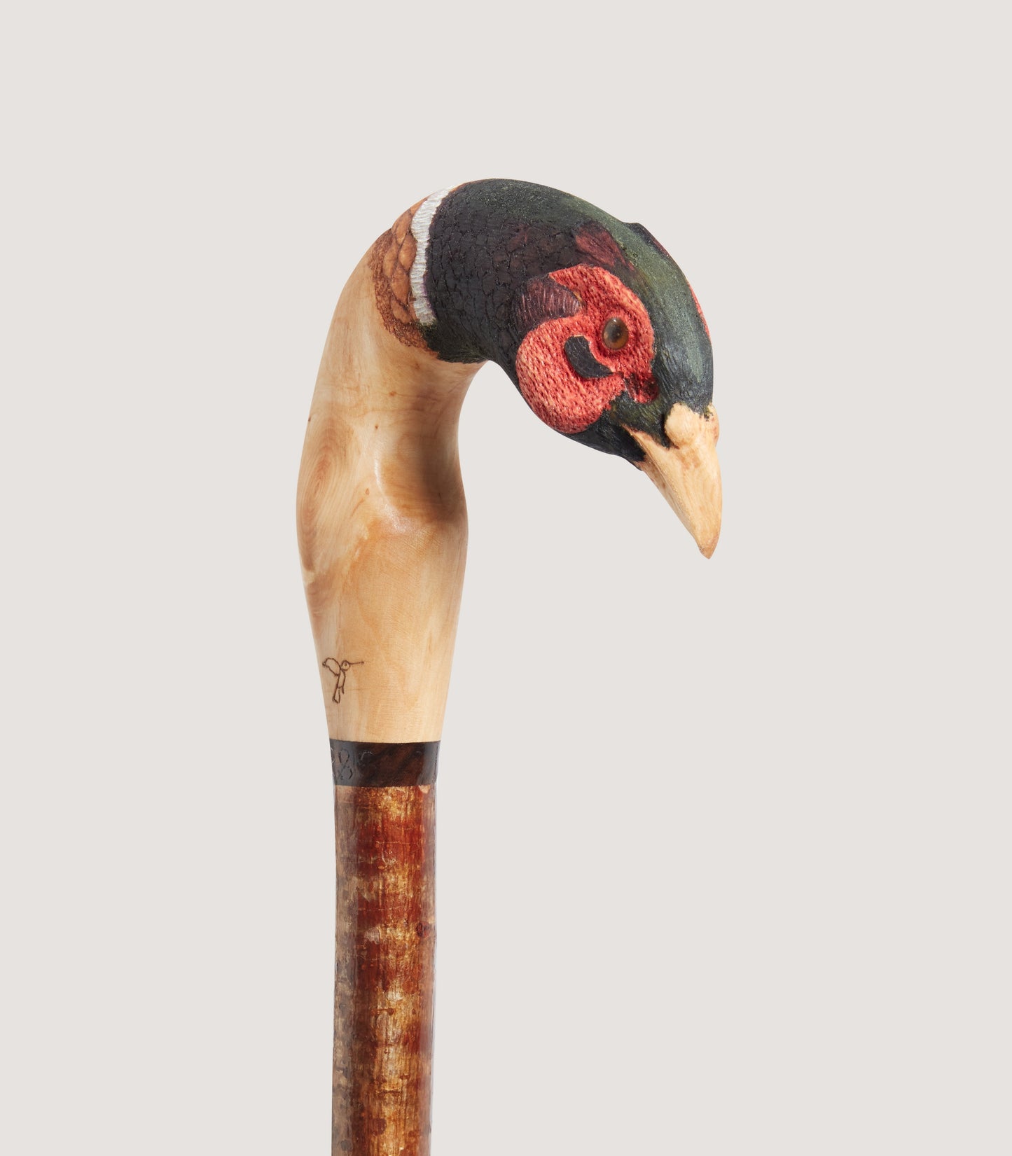 Hand Carved Cock Pheasant Apple Walking Stick
