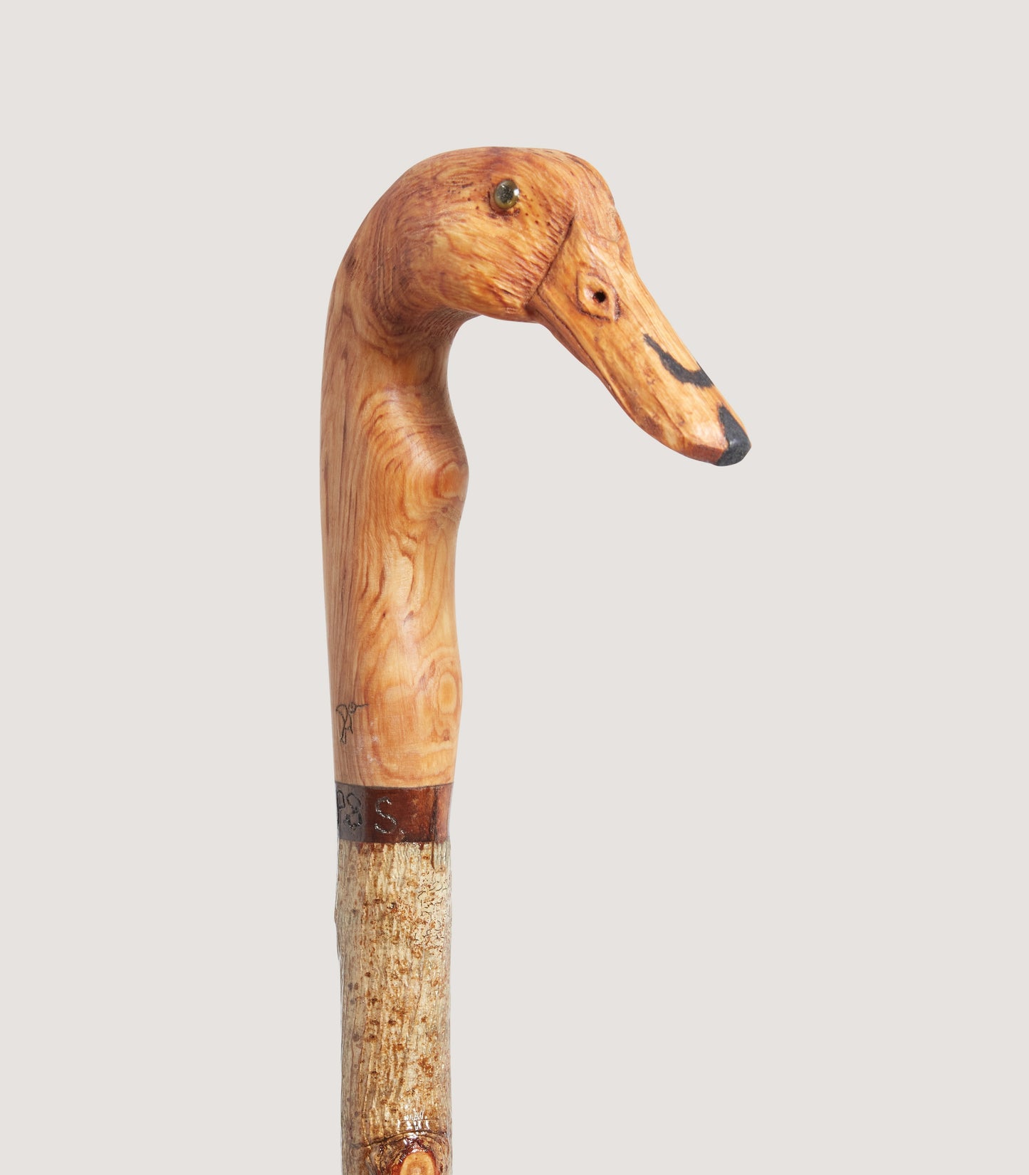 Hand Carved Duck Head Birch Walking Stick