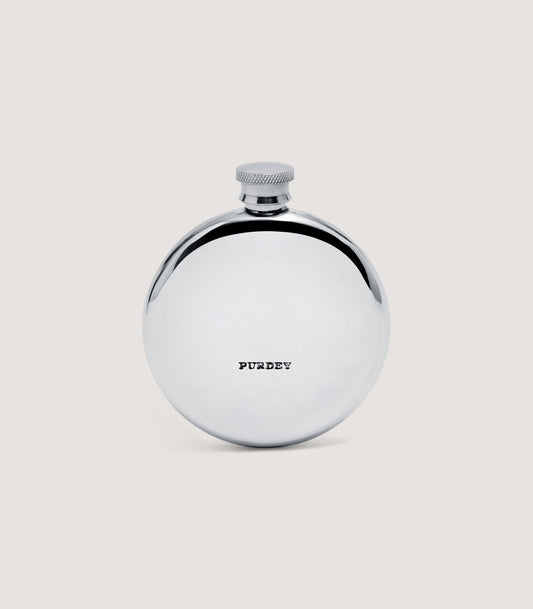 Round Woodcock Landscape Engraved Pewter Flask