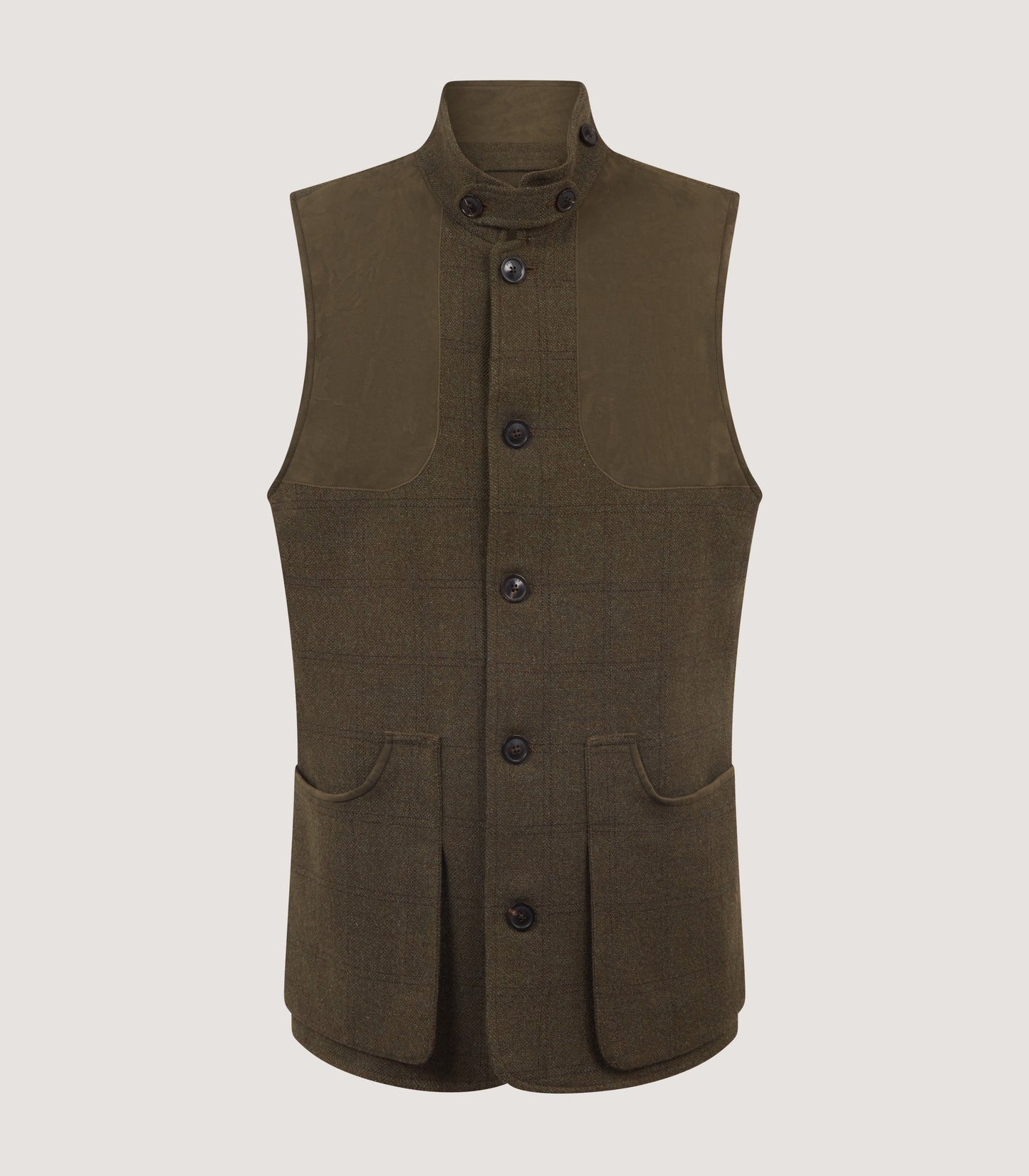Men's High Collar Tweed Shooting Vest in Frederick Box Check