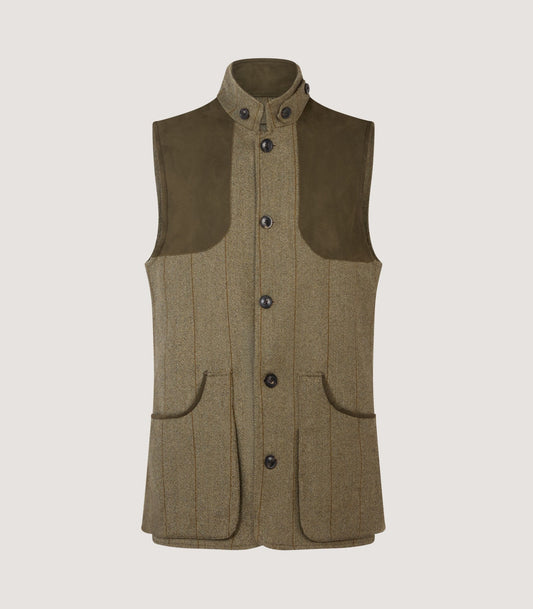 Men's Tweed High Collar Shooting Vest in Cairn Tweed