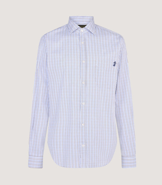 Men's Shooting Small Tattersall Shirt in Cornflower Blue