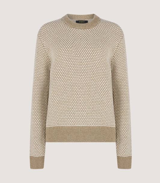 Women's Everly Bicolour Round Neck Sweater in Camel